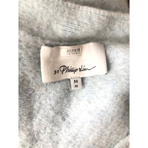 3.1 Phillip Lim Shirred Sleeve Cardigan Lofty Alpaca Blend Ice Blue Size Medium - Picture 12 of 15